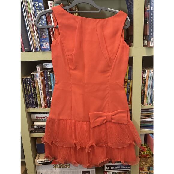 VTG 1960's retro mini tiered cocktail dress Bewitched Peach Flounce Small Mini - Picture 1 of 5